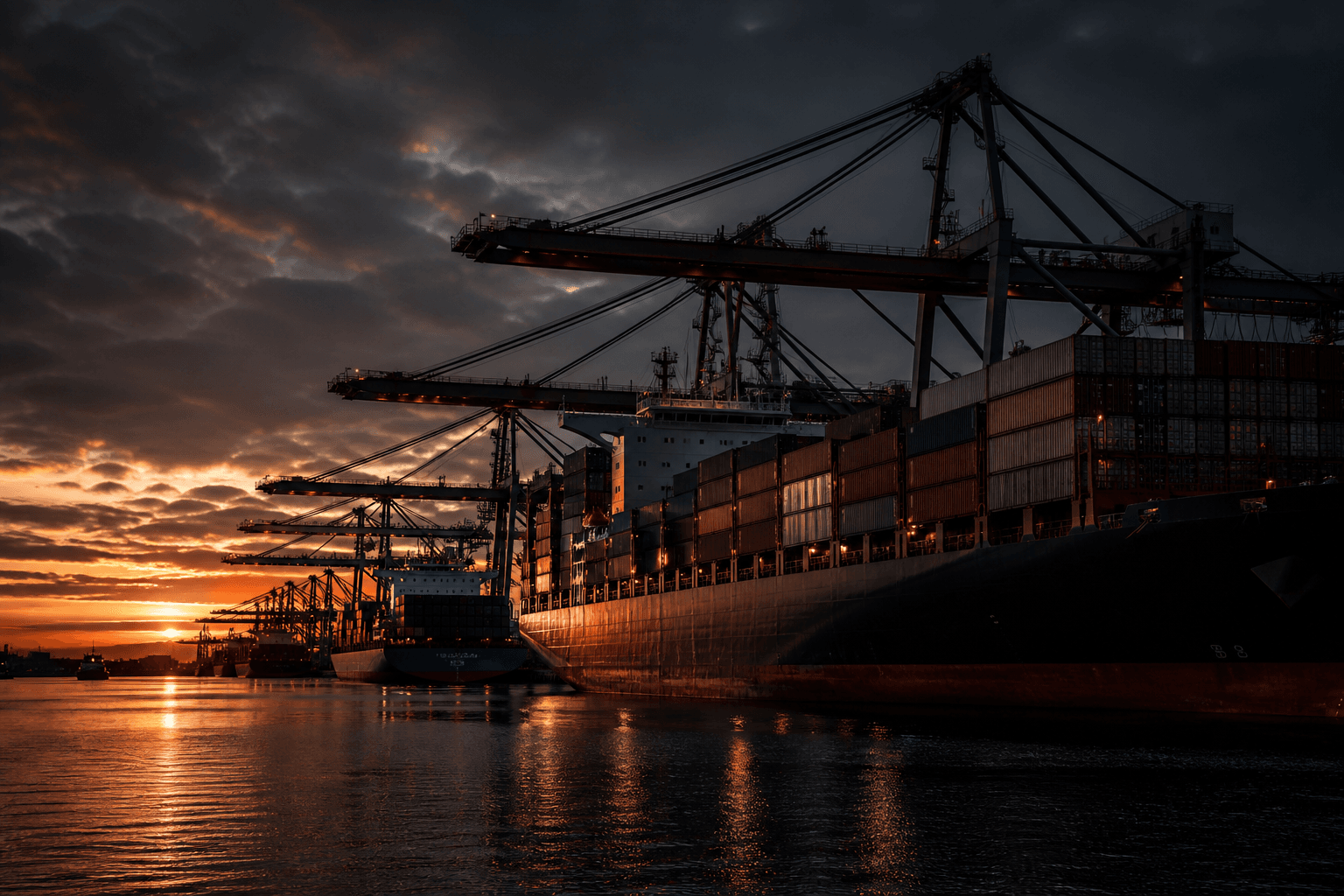 Container terminal and cranes at a working port